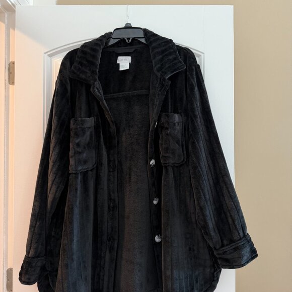 Softies Button Down Embossed Plush Jacket (Black) - Picture 2 of 8